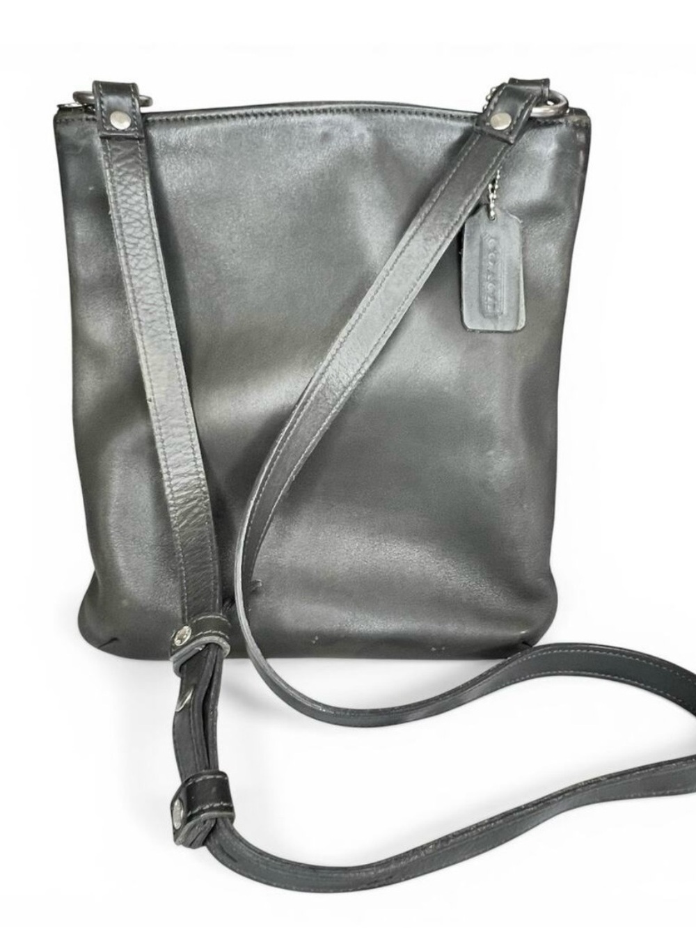Coach Chelsea Vintage 9457, Gray Leather Slim Crossbody.  Made in USA, 2000